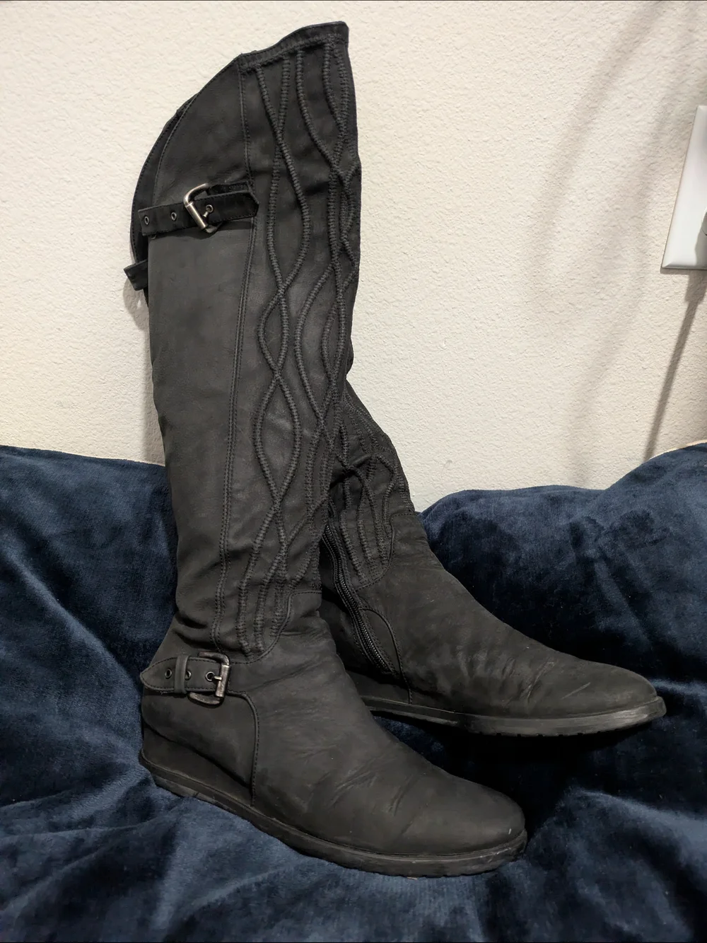 Women's Over-the-Knee Black Riding Boots with Buckle Detail